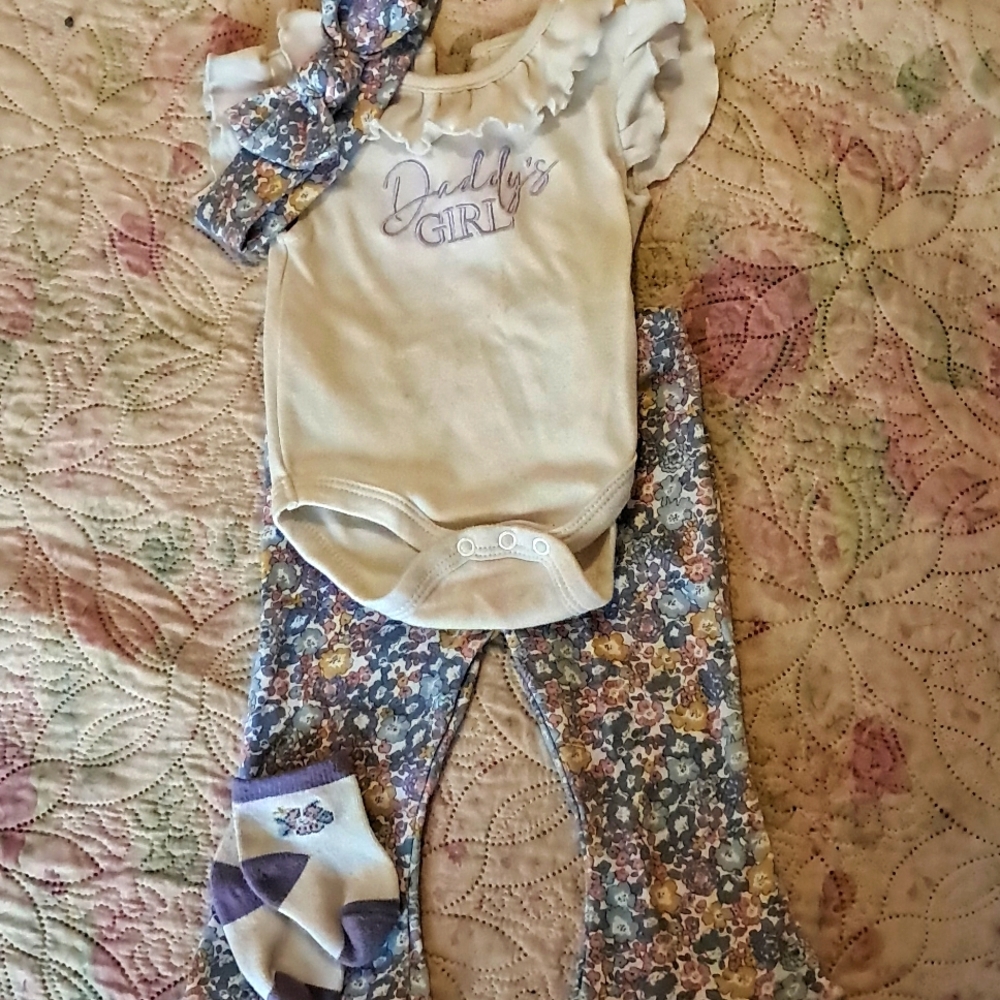 Baby Girl 9 Month Floral Hippie Pants Outfit With Hair Bow Baby Essentials Brand